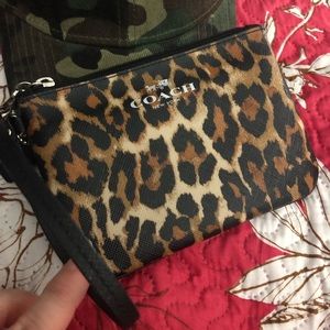 Coach leopard mini wristlet wallet